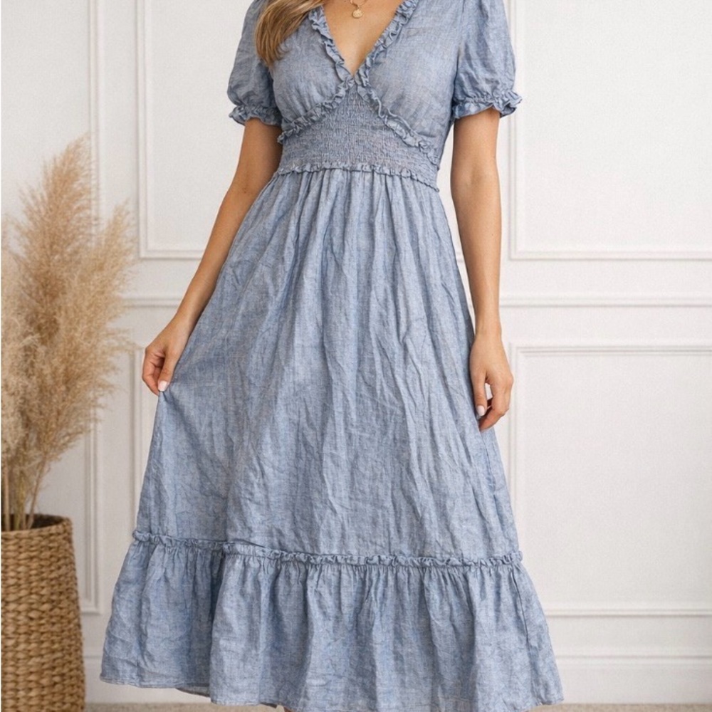 Chic Denim Blue Midi Dress